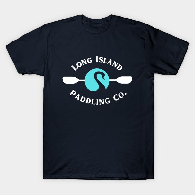 Long Island Paddling Co. White Lettering, Teal Circle with Swan T-Shirt by LongIslandPaddlingCo